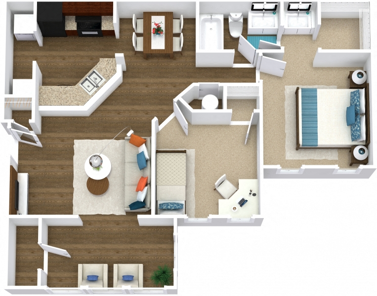 Floor plan for 1 bed, 1 bath, 975 sqft